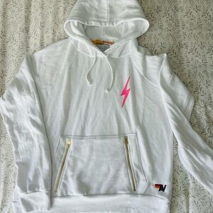 White Hoodie with Pink Lightning Bolt